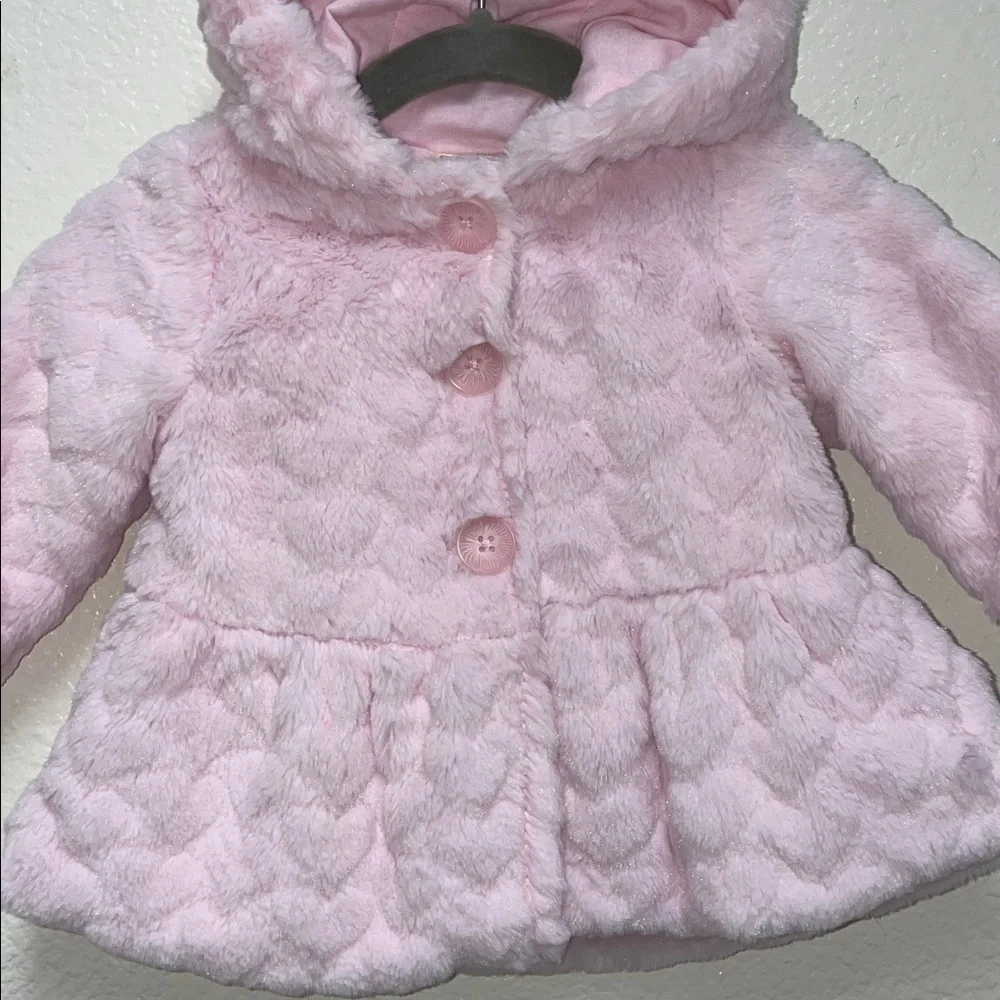 First Impressions Soft Pink Faux Fur Baby Jacket Hooded Coat Infants 0-3 Months
